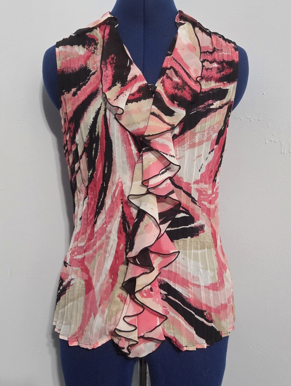 Y2K Pink Pleated Chiffon Ruffle Tank Top Size 4P